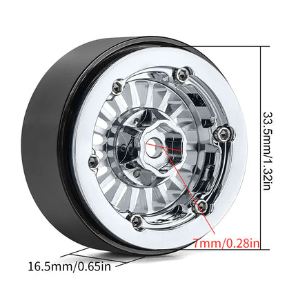 Aluminum Turbine 1.3" Beadlock Wheels Silver for 1/24-1/18 Rock Crawler (4) (INJYQW1303SR)