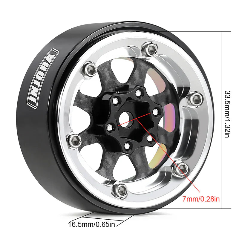 Alu /CF ModuWheel 1.3" 8-Spoke Rainbow Beadlocks w/ 4.05mm Negative Offset for 1/24-1/18 Rock Crawler (4) (INJYQWMW1305RW)