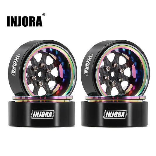 Aluminum and Carbon Fiber ModuWheel 1.3" 8-Spoke Rainbow Beadlock Wheels with 4.05mm Negative Offset for 1/24-1/18 Rock Crawler (4) (INJYQWMW1305RW)