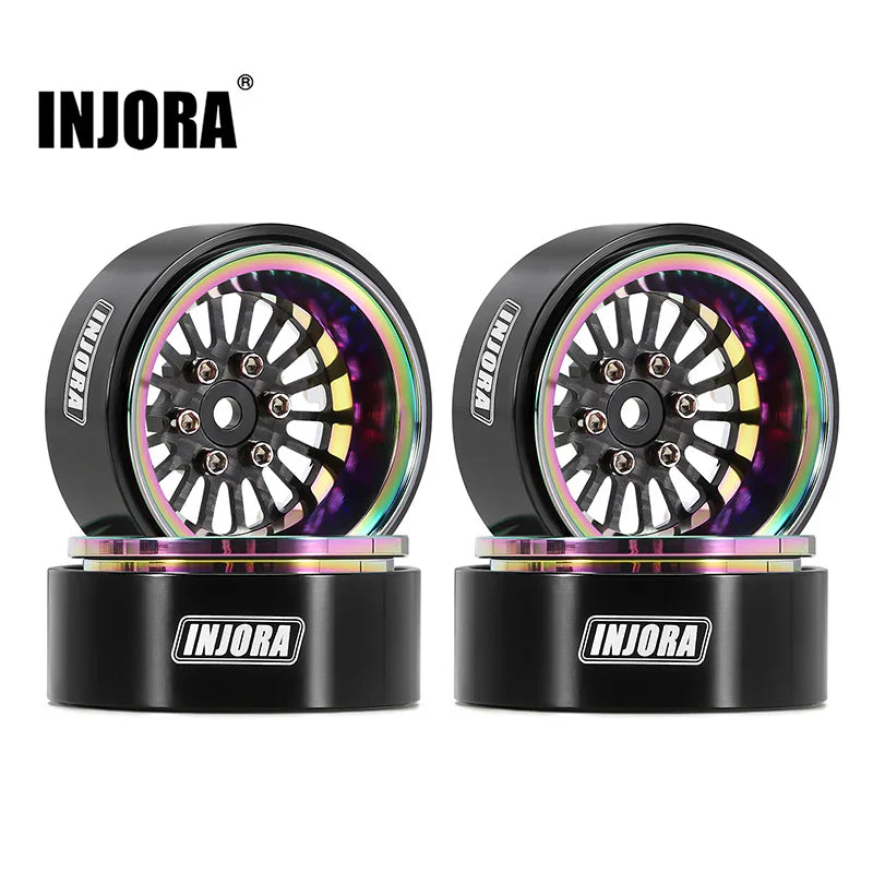 Aluminum and Carbon Fiber ModuWheel 1.3" 18-Spoke Rainbow Beadlock Wheels with 4.05mm Negative Offset for 1/24-1/18 Rock Crawler (4) (INJYQWMW1306RW)