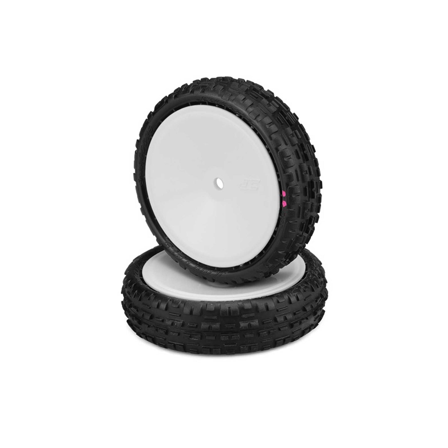 1/10 Swaggers Slim 2.2 inch Pre-Mounted Front 2WD Buggy Tires (Pink Compound, White Wheels) (JCO3137101011)