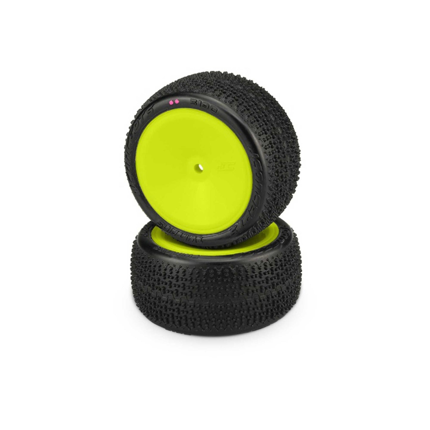 1/10 Twin Pins 2.2 inch Pre-Mounted Rear Buggy Tires with Yellow Wheels and Pink Compound (JCO3190201021)