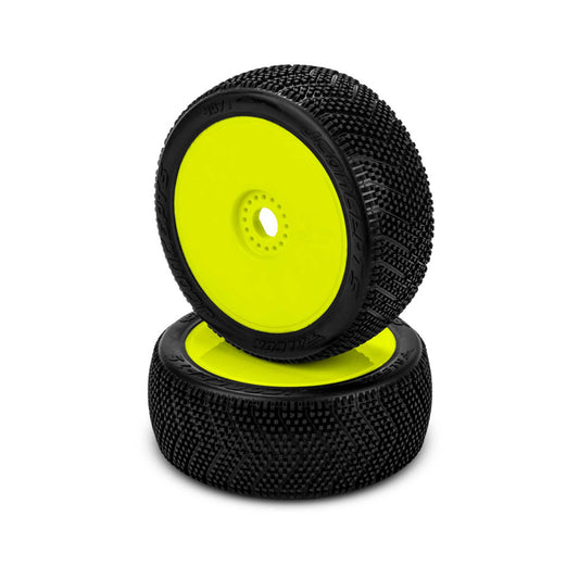 1/8 Falcon 83mm Pre-Mounted Buggy Tires with Yellow Wheels and Green Compound (JCO4071-22)