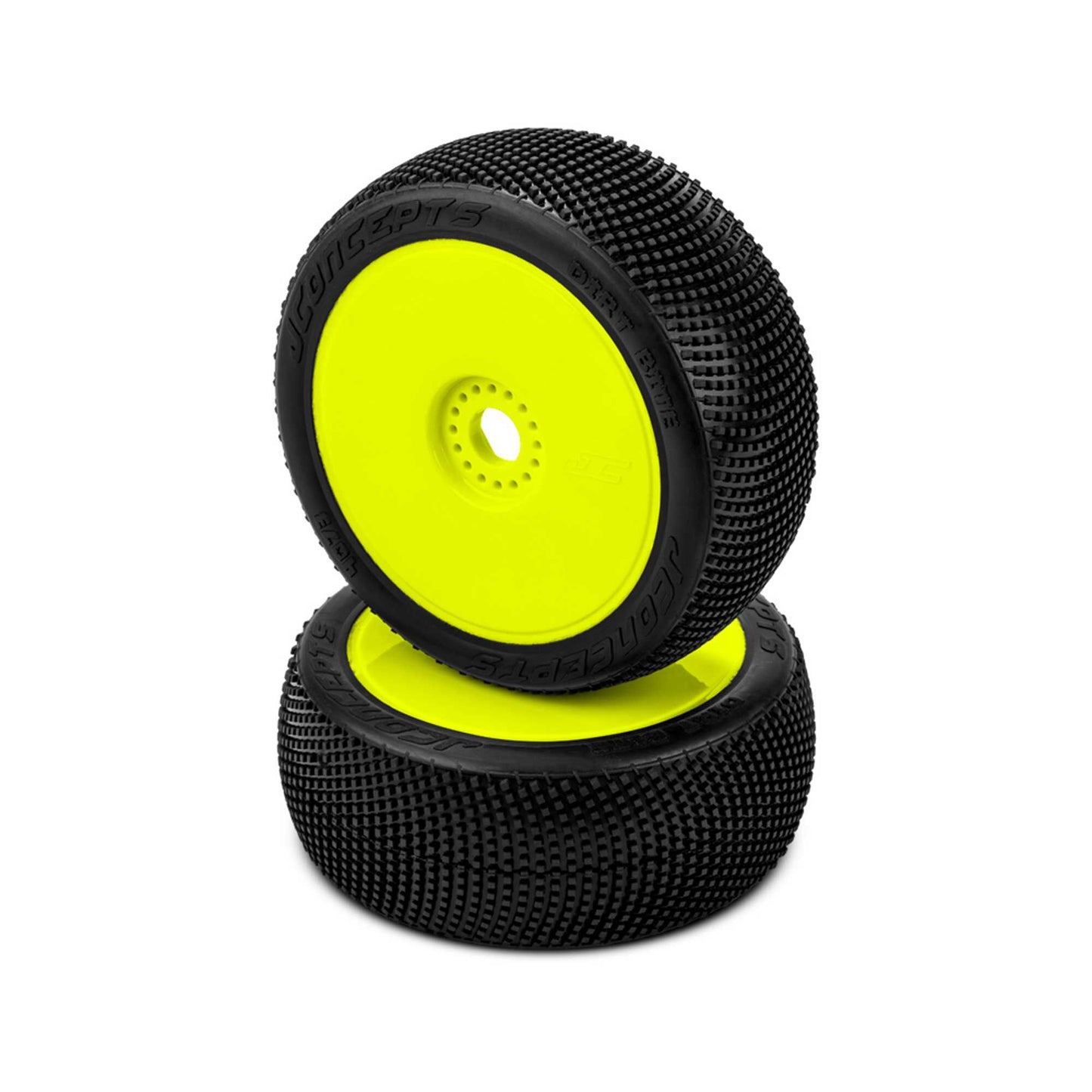 1/8 Dirt Bite Pre-Mounted Buggy Tires (Green Compound, Yellow Wheels) (JCO4073-22)