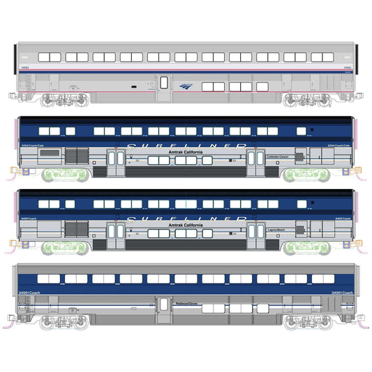 N Amtrak Pacific Surfliner 4 Car Add-on Set with Pre-Installed Interior Lighting (KAT106-9002-1)