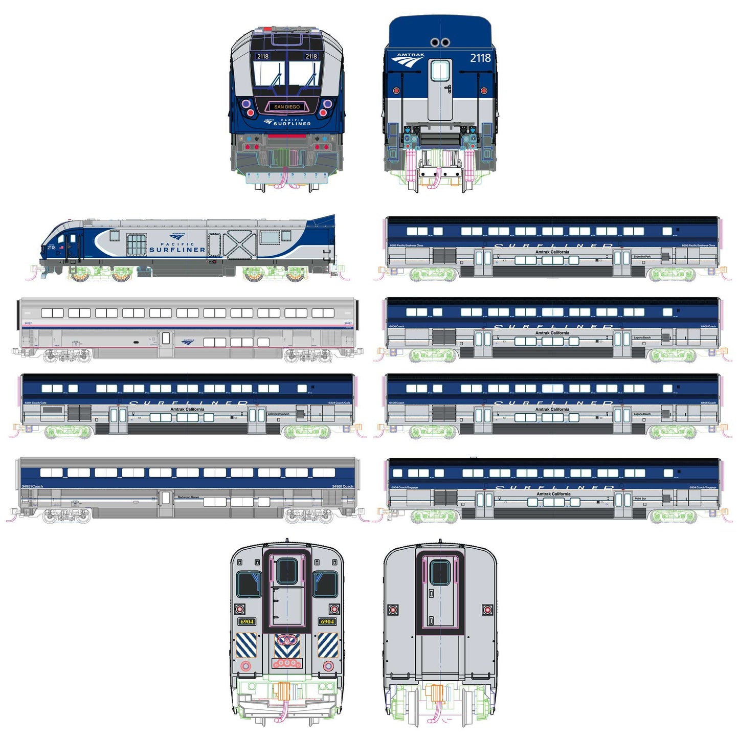 Amtrak SC-44 and Pacific Surfliner 8 Unit Set (KAT106-9010)