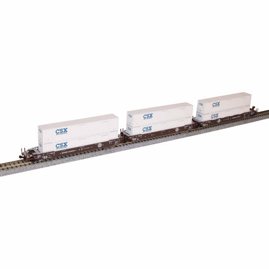 N MAXI-IV BNSF Old Logo 3-Car Set with CSX Containers (White) (KAT1066186)
