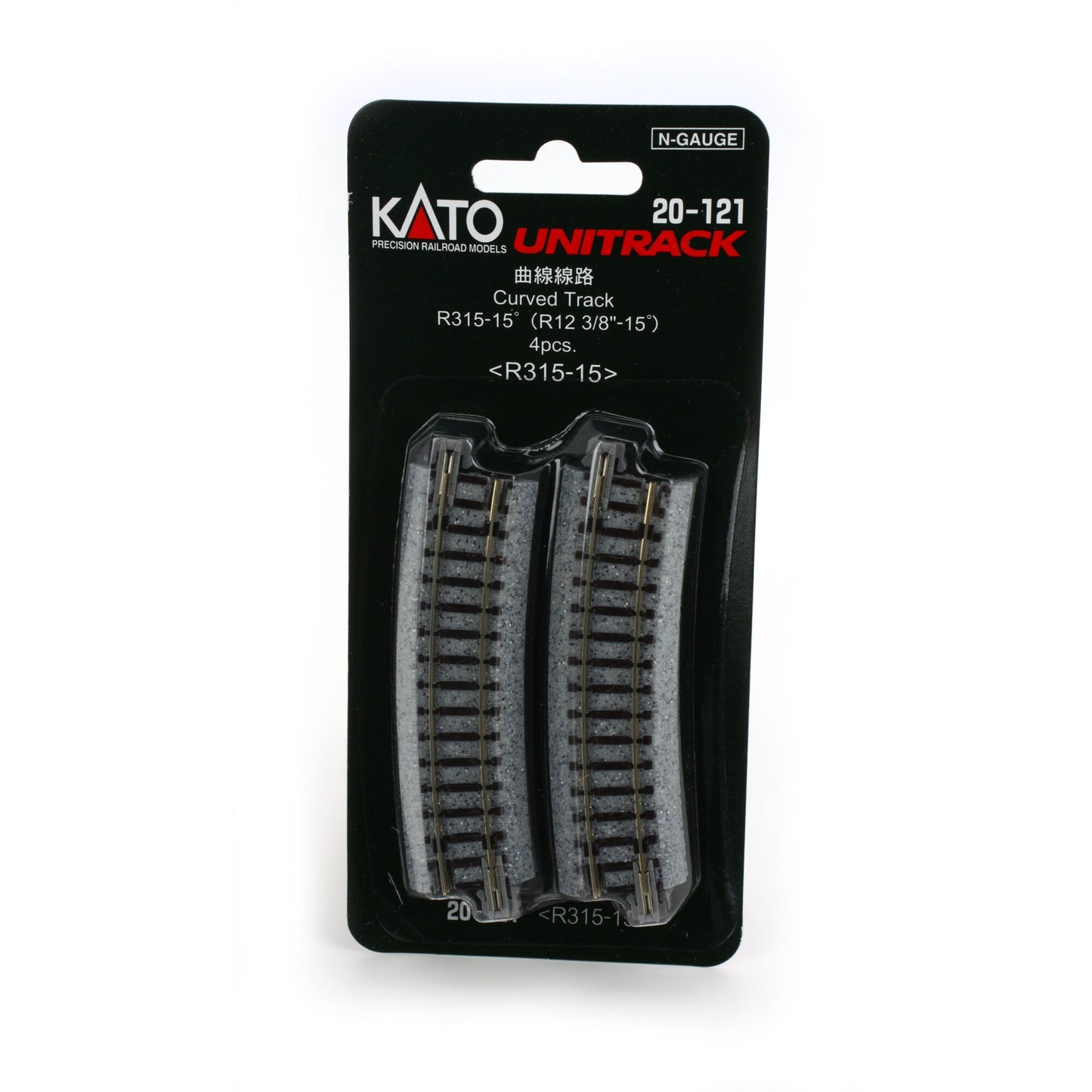 N 315mm 12-3/8 Inch Radius Curve 15 Degree Track (4 Pieces) (KAT20121)