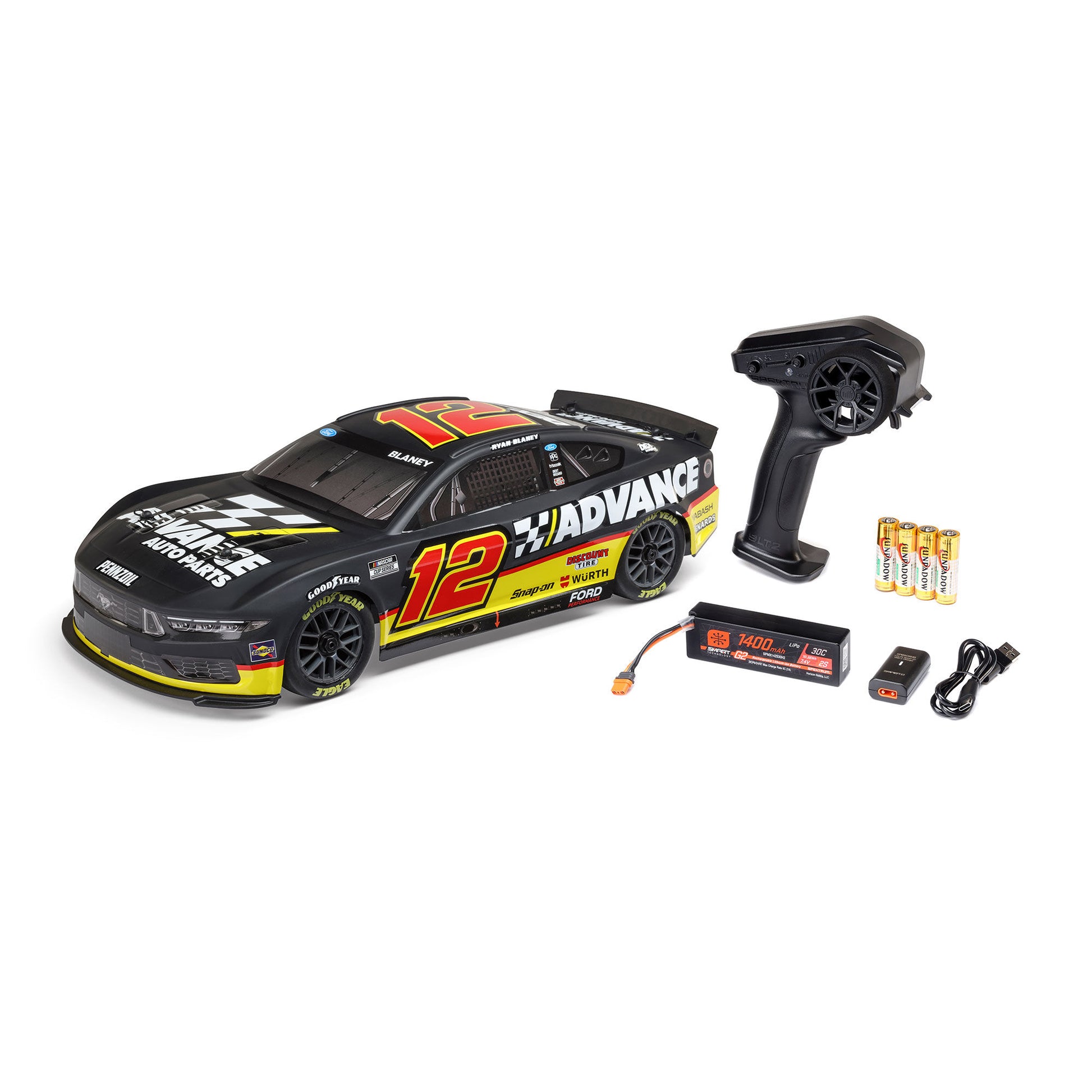 1/12 NASCAR RC Racecar Ready to Run with Battery and Charger (Ryan Blaney #12 Advanced Auto 2025 Ford Mustang) (LOS1122512)_16