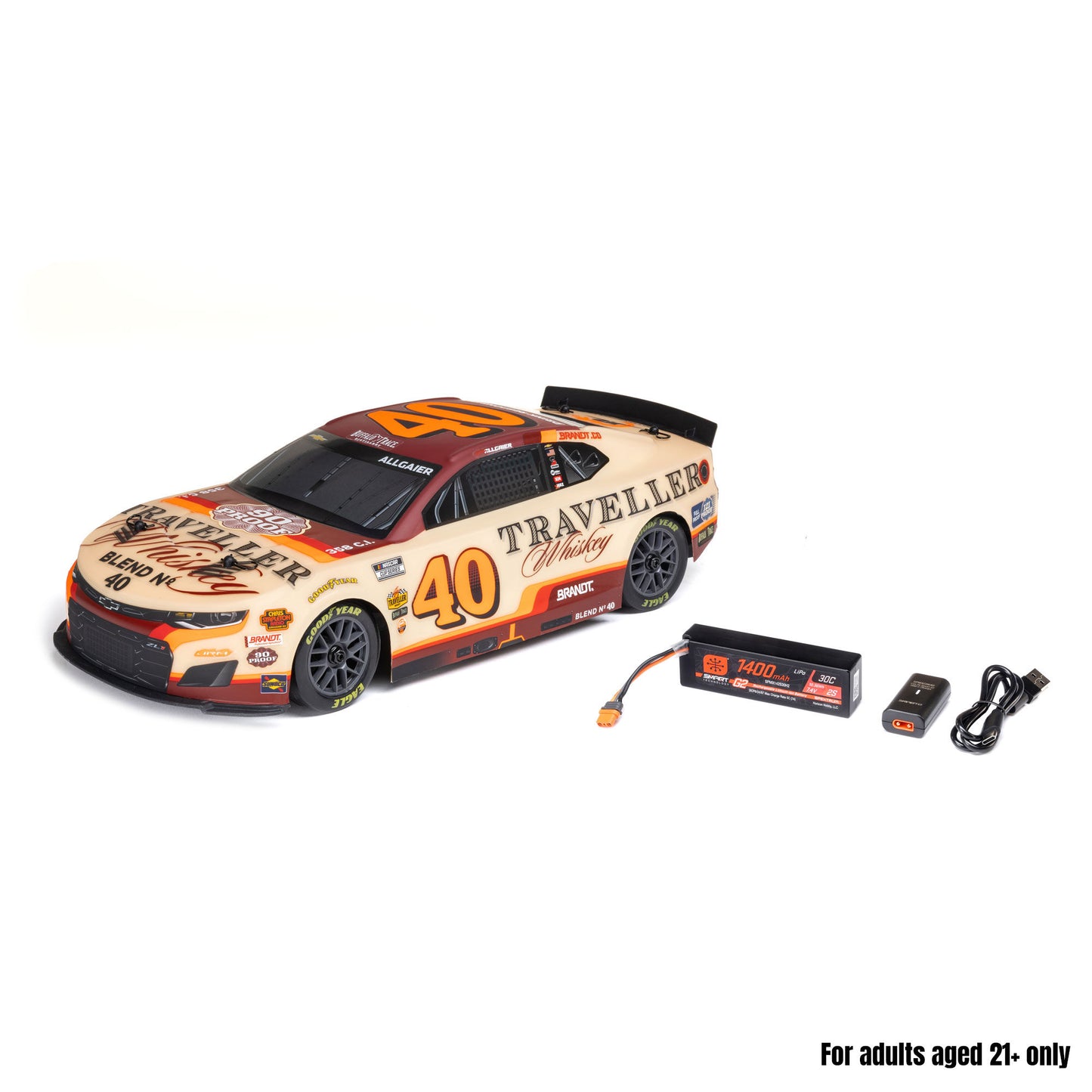1/12 NASCAR RC Racecar Ready to Run with Battery and Charger (Justin Allgaier #40 Traveller Whiskey 2026 Chevrolet Camaro ZL1) (LOS1122640)_1