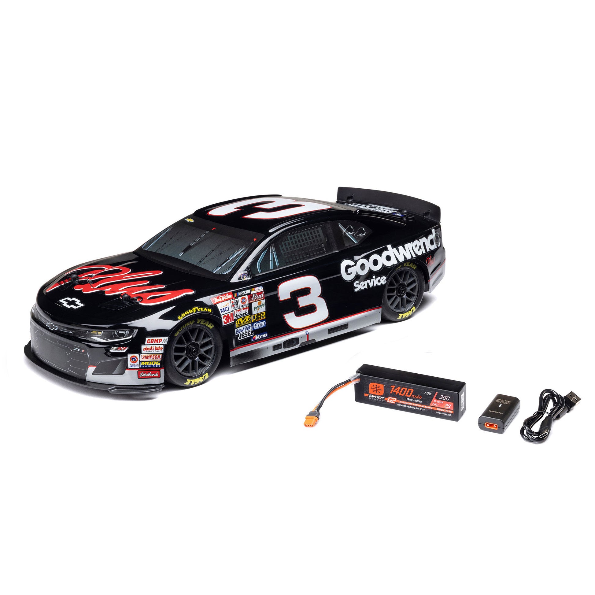 1/12 NASCAR RC Racecar Ready to Run with Battery and Charger (Fantasy Dale Earnheardt #3 GM Goodwrench 2025 Chevrolet Camaro ZL1) (LOSF1122503)_1