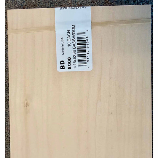 Bass Sheet 1/16 x 6 x 36 inches (Pack of 10) (MID5008)