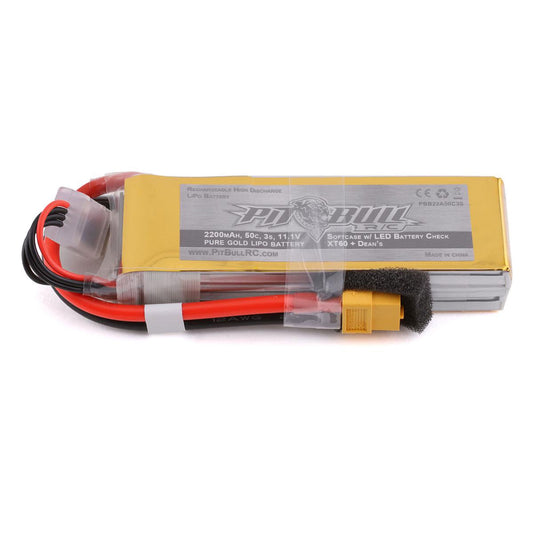 Pure Gold 11.1V 2200mAh 3S 50C LiPo Battery with LED Indicator (PBTPBB22A50C3S)