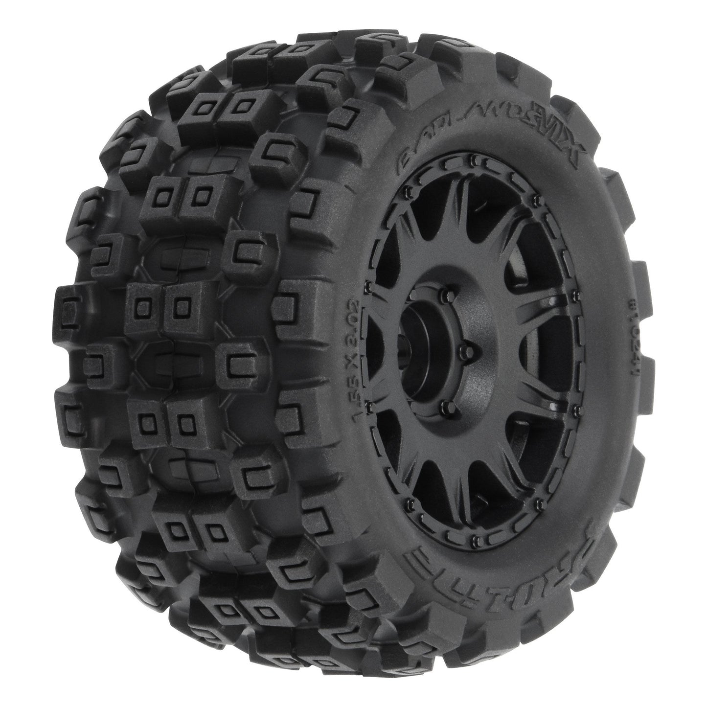 Badlands MX 1.9" All-Terrain Truck Tires (4) Mounted on Raid Black 12mm Hex Wheels for Granite GROM 4x4 Front or Rear