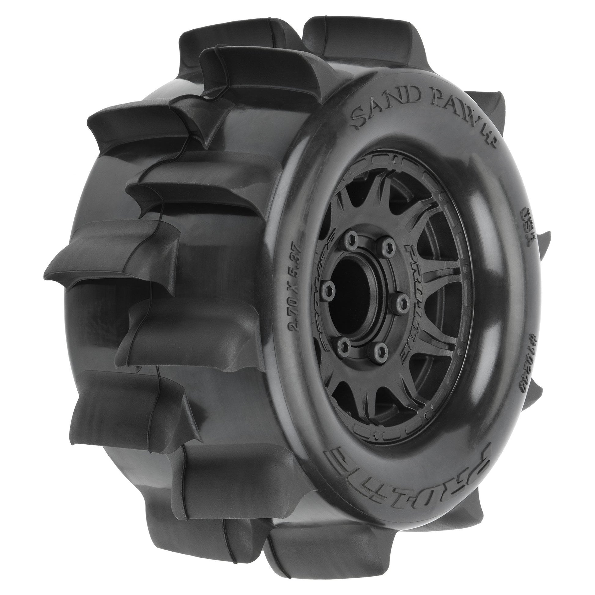 Sand Paw HP BELTED 2.8" Sand Truck Tires Mounted on Raid Black 6x30 Removable Hex (12mm & 14mm) Wheels (2)_1