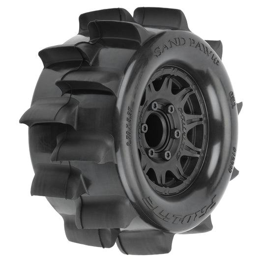 Sand Paw HP BELTED 2.8" Sand Truck Tires Mounted on Raid Black 6x30 Removable Hex (12mm & 14mm) Wheels (2)_1