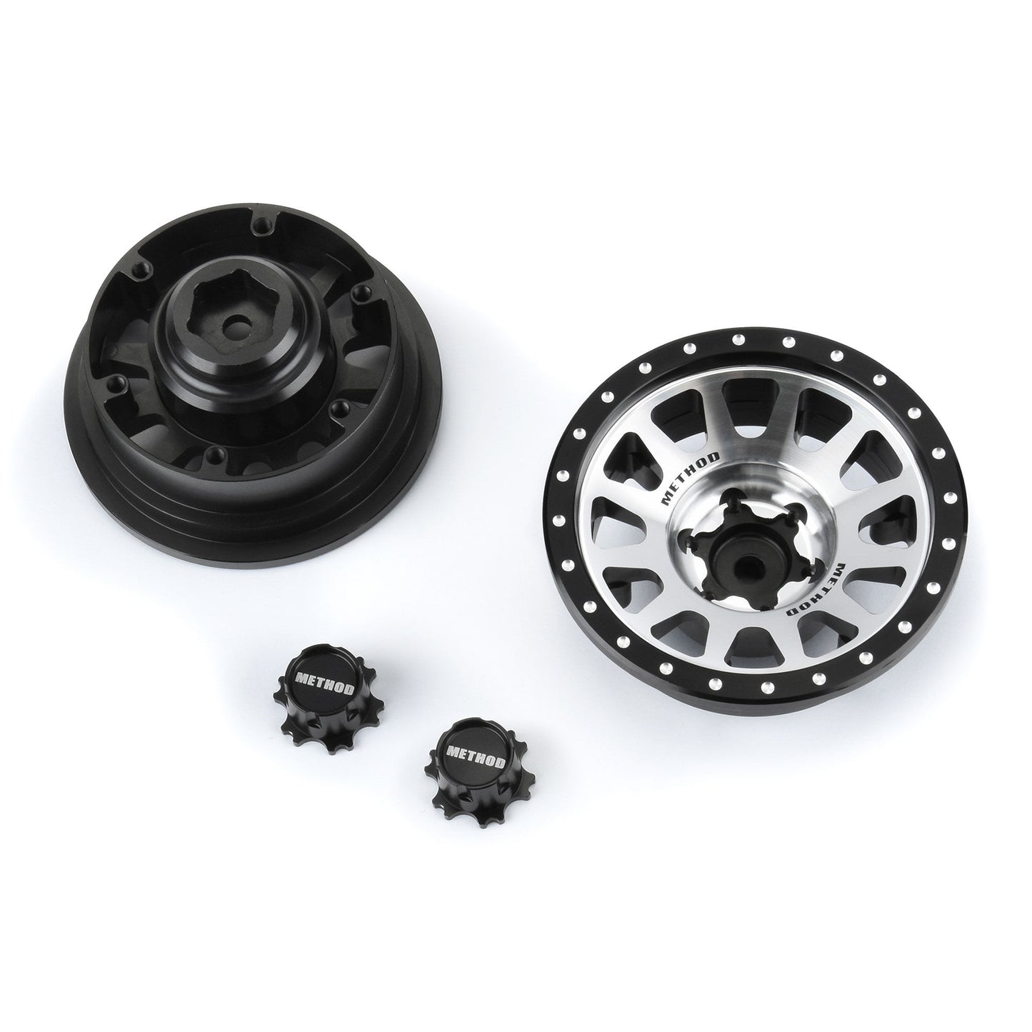 2.9" Aluminum Method 305 Silver Wheel Faces with +2 Offset for SCX6 (2) (PRO281400)_2
