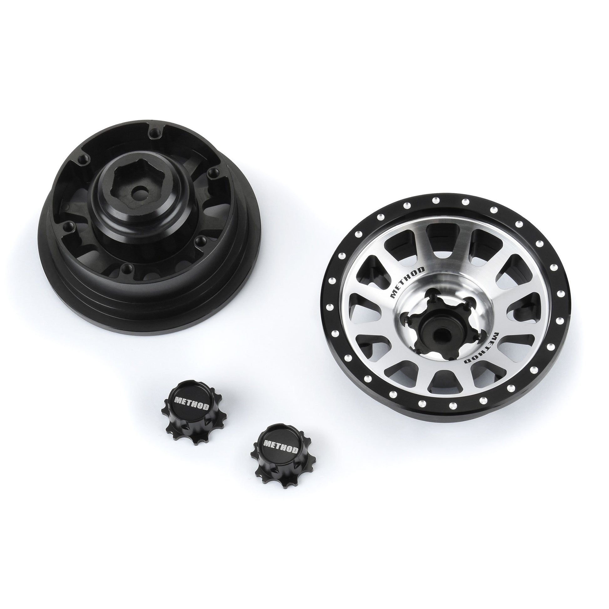 2.9" Aluminum Method 305 Silver Wheel Faces with +2 Offset for SCX6 (2) (PRO281400)_2