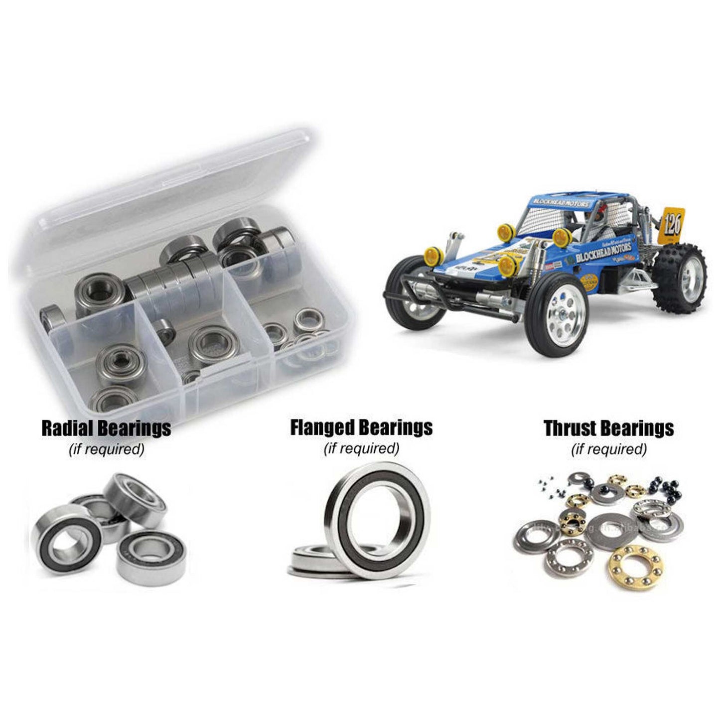 Rubber Shielded Bearing Kit for 1/10 Tamiya Wildone Blockhead (RCZTAM237R)