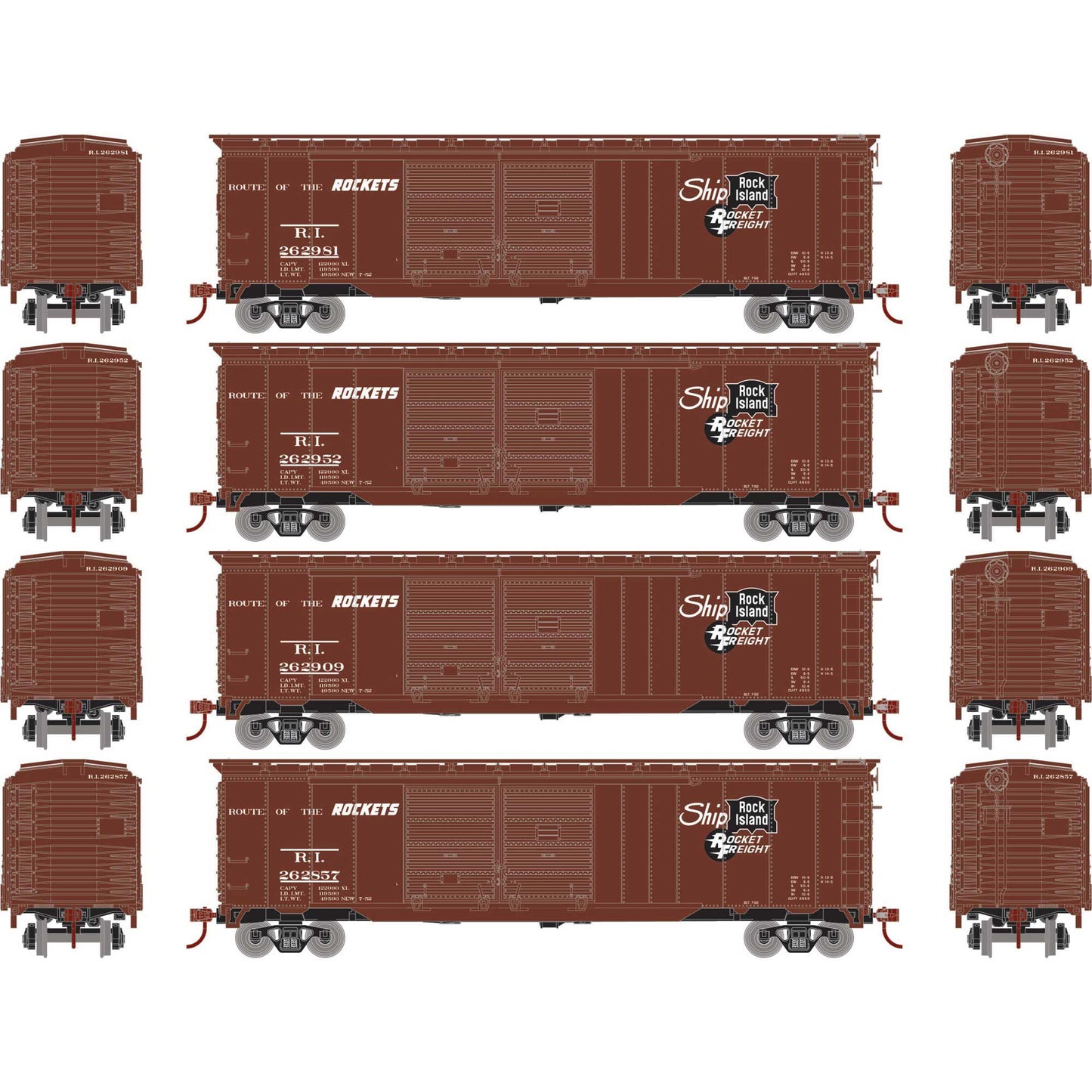 HO PS-1 Double Sliding Door Box Car RI Rocket Freight (RND-1006)