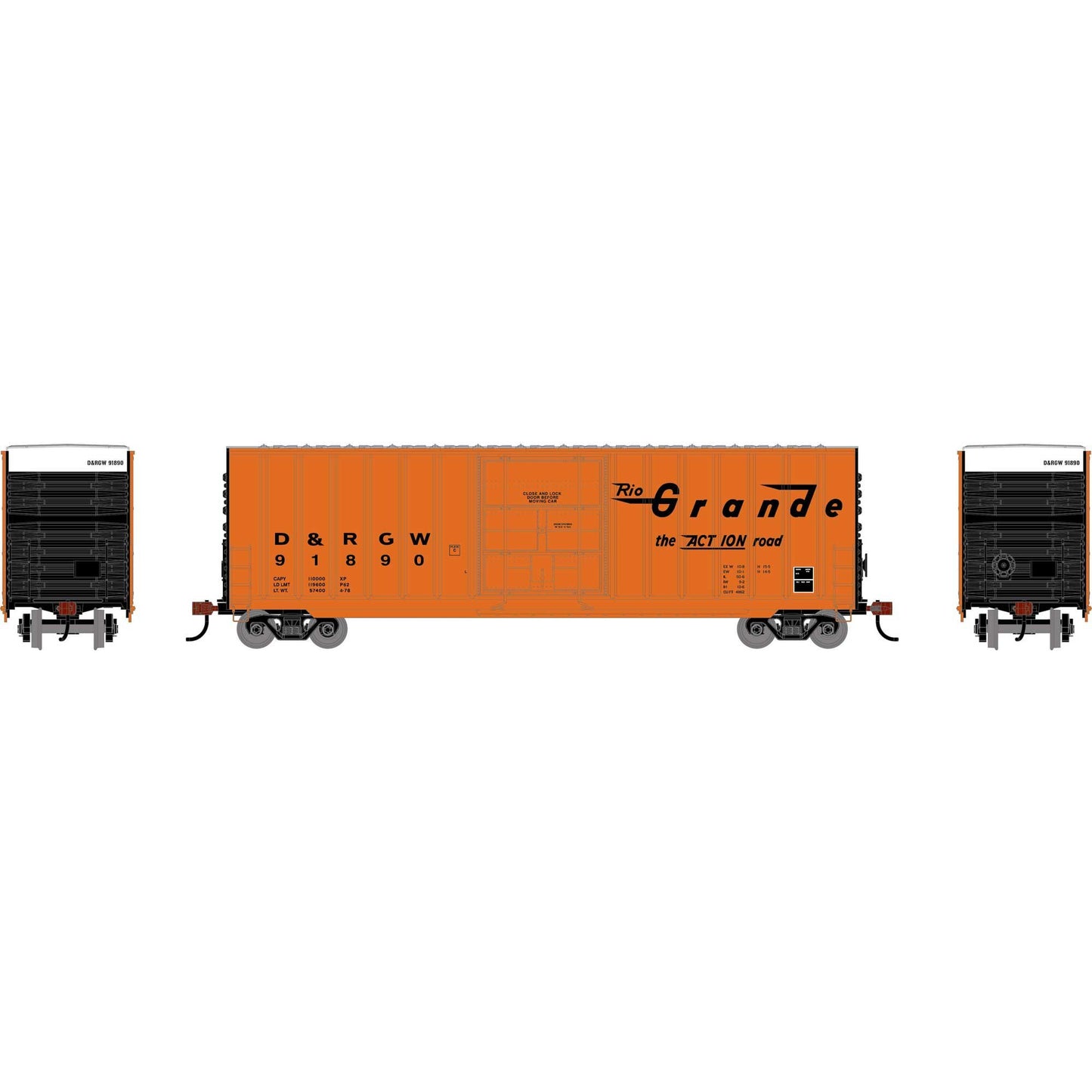 HO 50' Exterior Post High Cube Plug Door Box Car DRGW #91890 (RND-2074)
