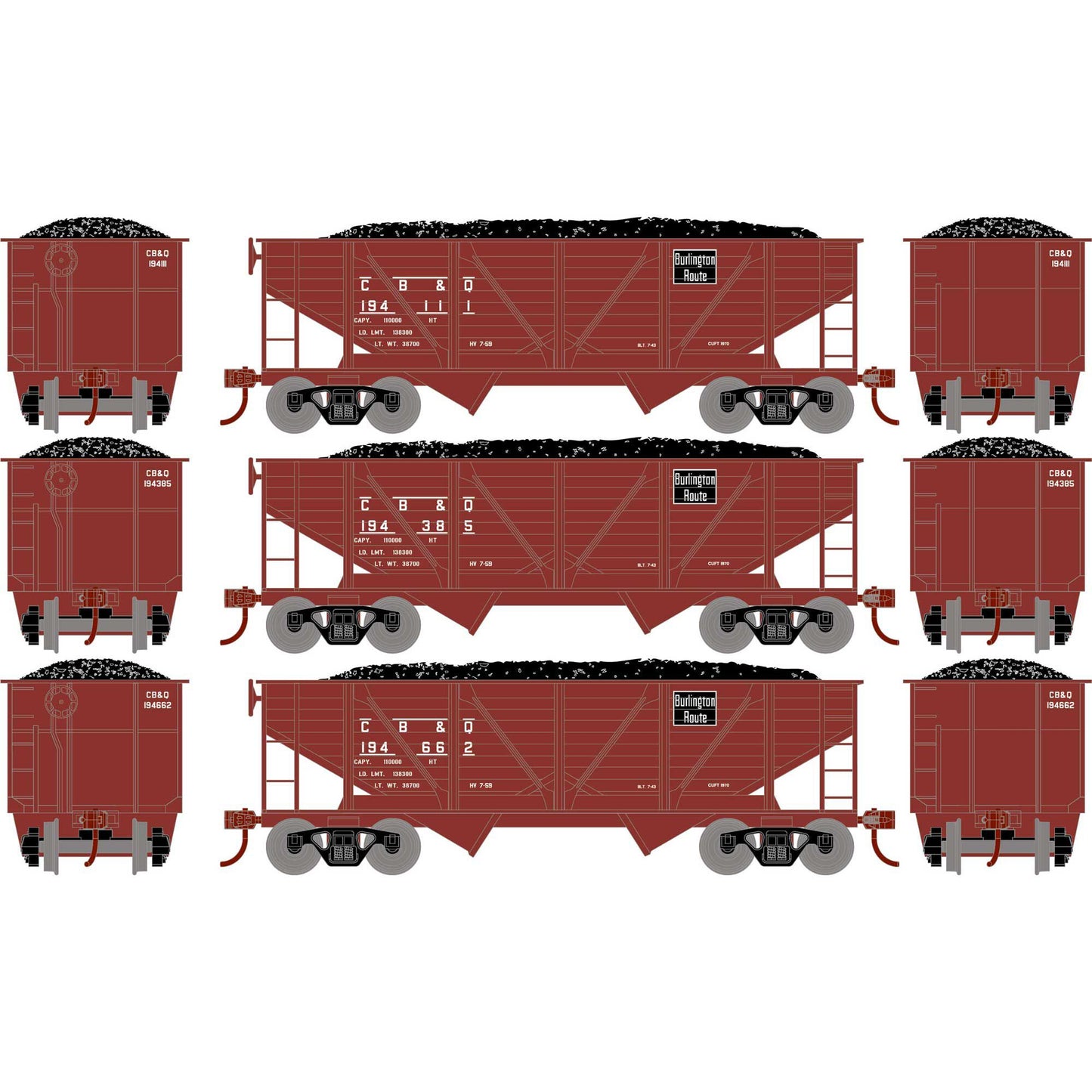 HO 34/2-Bay Composite Coal Hopper with Load CB&Q(3) (RND70802)