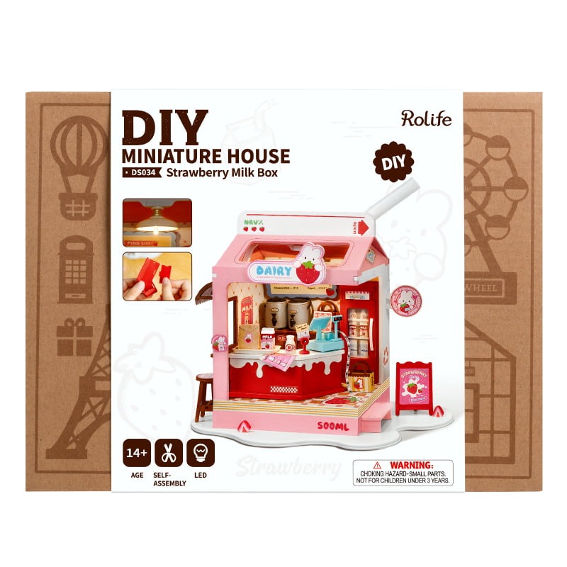 Rolife Strawberry Milk Box Miniature Wooden Model Kit (ROEDS034)