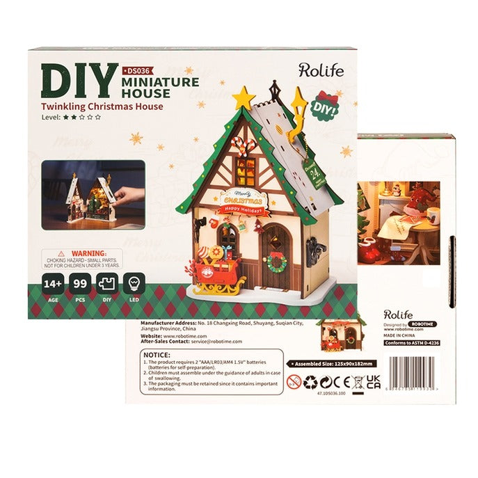 Rolife Twinkling Christmas House Miniature Wooden Model Kit (ROEDS036)