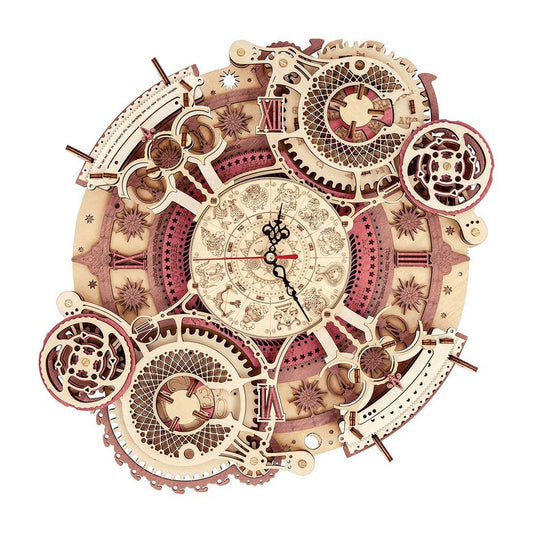 Zodiac Wall Clock Mechanical Time Art Engine Working Wooden Model Kit (ROELC601)