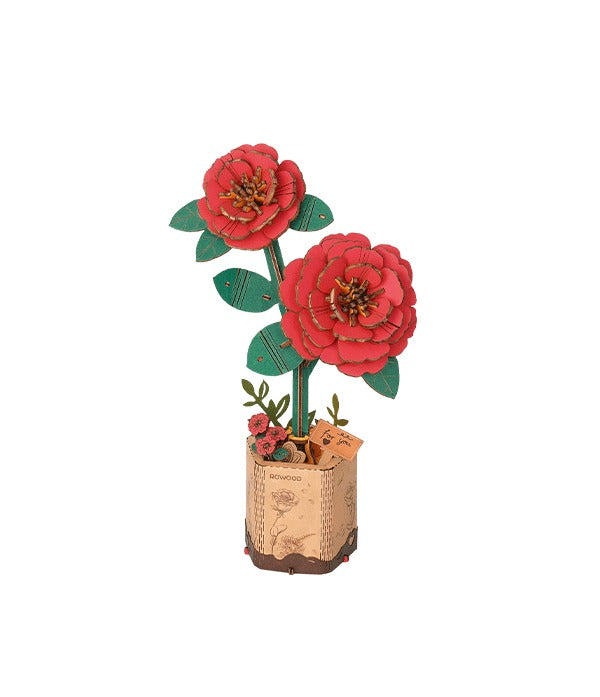 Red Camellia Bloom Craft Wooden Model Kit (ROETW031)