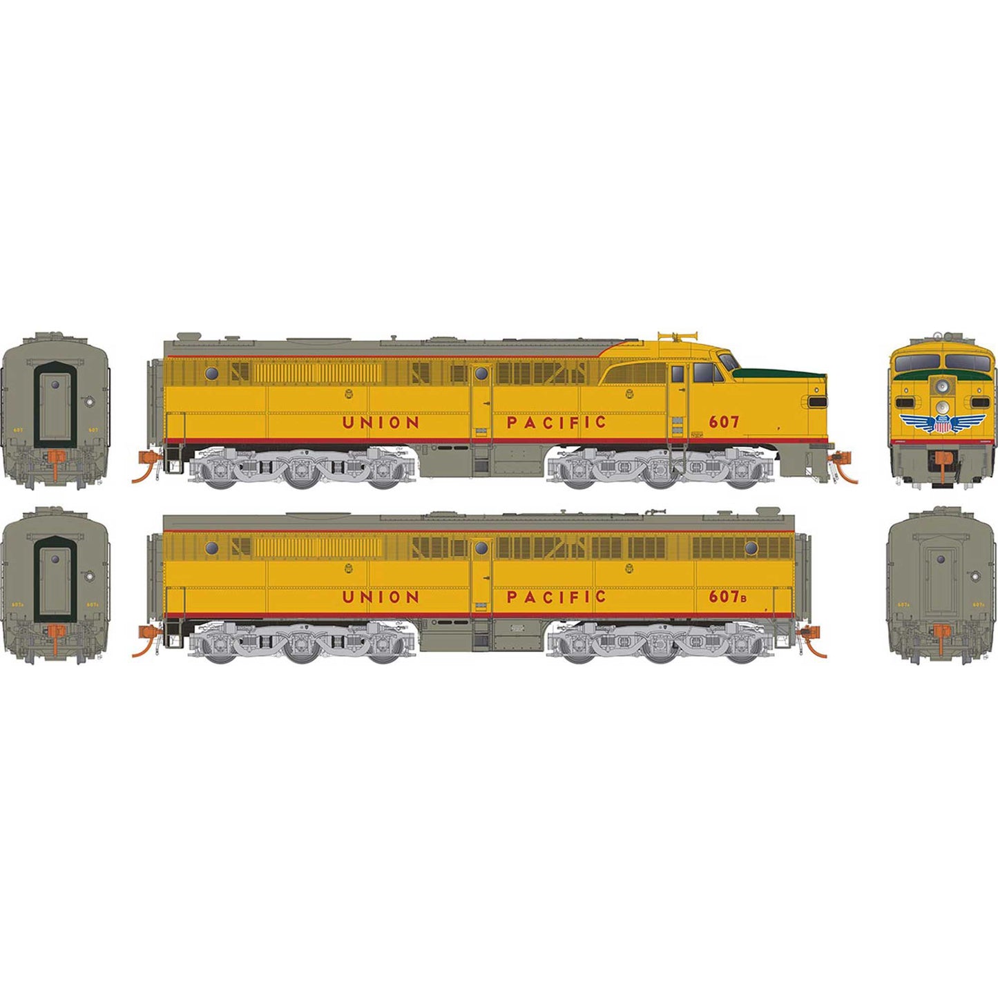 HO PA-1 and PB-1 Locomotive Set with DCC and Sound UP 607 607B (RPI23566)