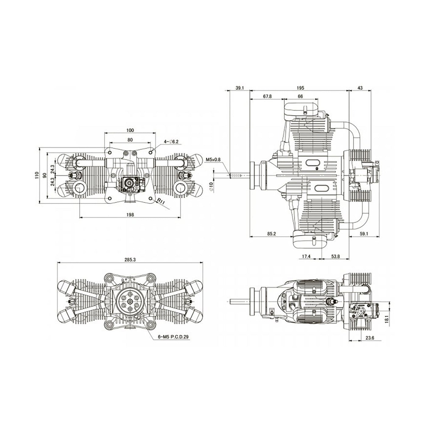 Saito FG-120TS 120cc 4-Stroke Twin-Cylinder Gasoline Engine (SAIEG120TS)