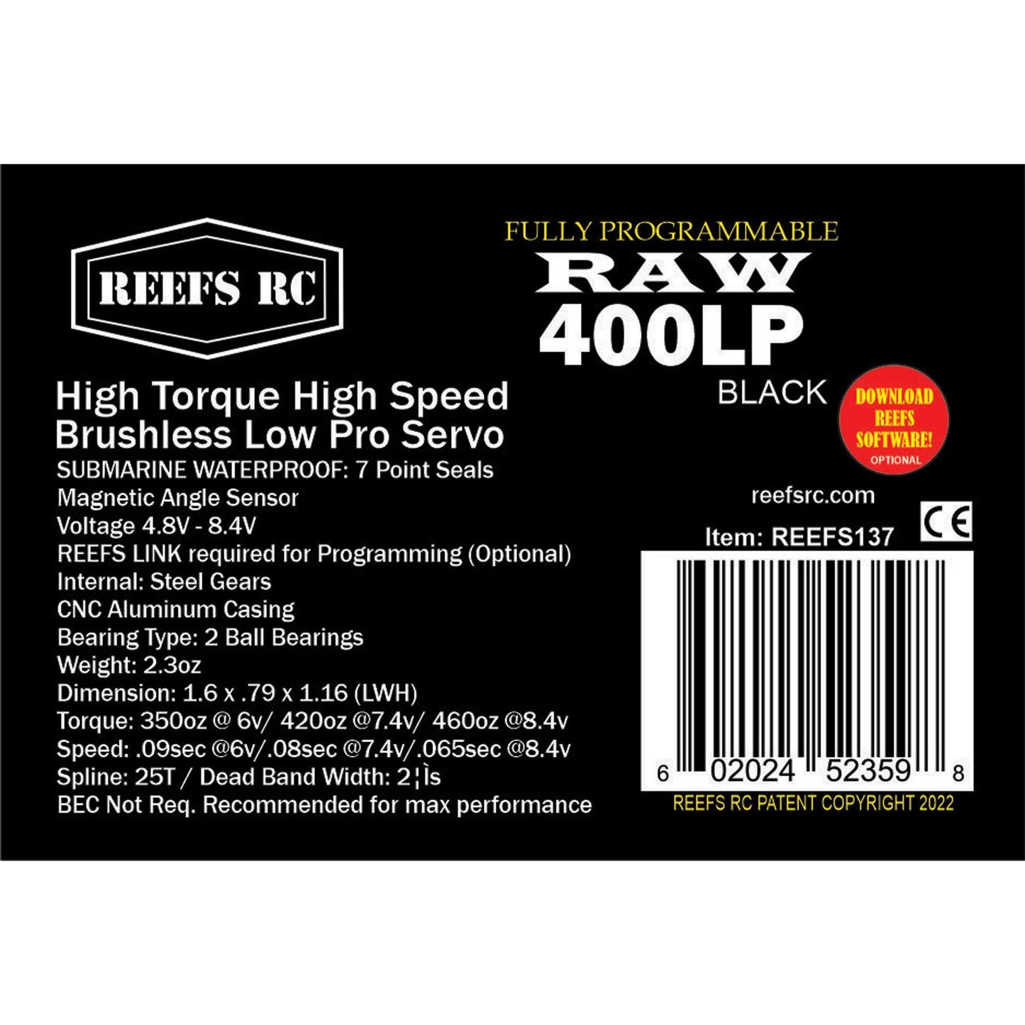 RAW 400LP Low Profile Digital Waterproof Programmable Servo (SEHREEFS137)