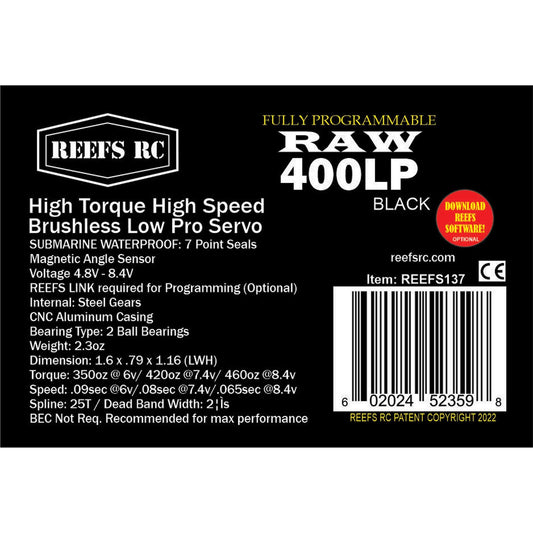 RAW 400LP Low Profile Digital Waterproof Programmable Servo (SEHREEFS137)