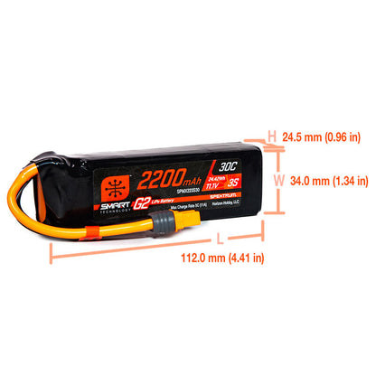 2200mAh 11.1V 30C 3S Smart G2 LiPo Battery Pack with IC3 Plug (SPMX223S30)