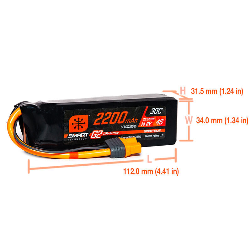 2200mAh 14.8V 30C 4S Smart G2 LiPo Battery Pack with IC3 Plug (SPMX224S30)_2
