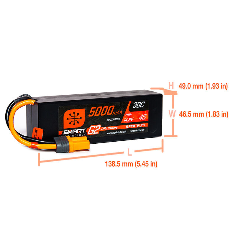 5000mAh 14.8V 30C 4S Smart G2 Hardcase LiPo Battery Pack with IC5 Plug (SPMX54S30H5)_2