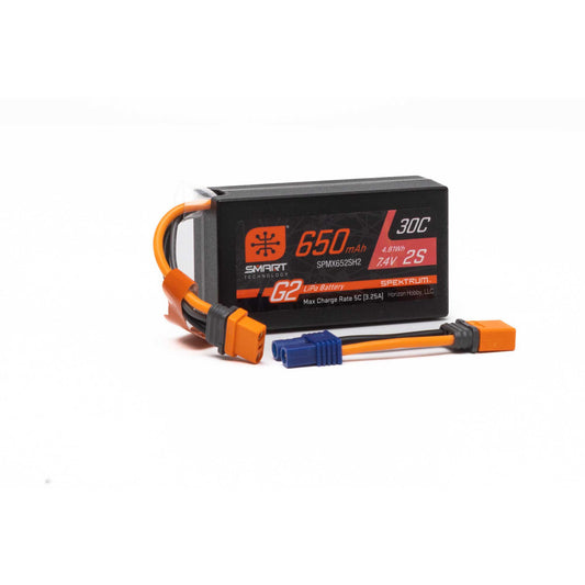 650mAh 7.4V 30C 2S Smart G2 Hardcase LiPo Battery Pack with EC2 Plug (SPMX652SH2)