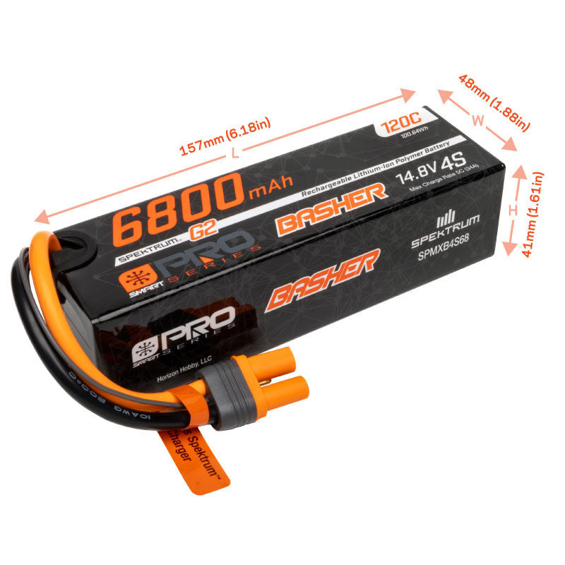 6800mAh 14.8V 120C 4S G2 Smart Pro Basher LiPo Battery Pack with IC5 Plug (SPMXB4S68)_3