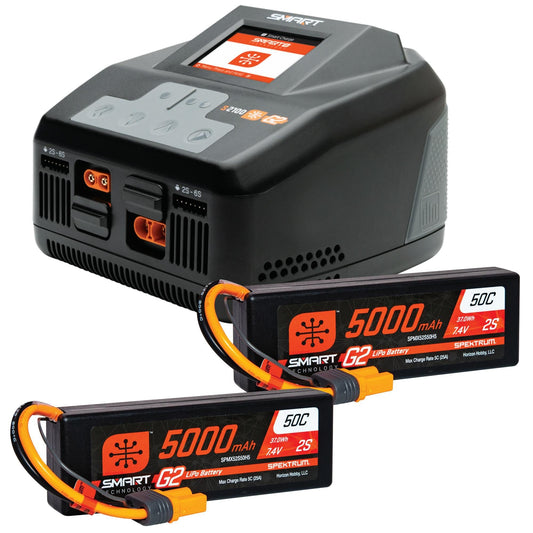 Smart Powerstage 4S Surface Bundle: (2) G2 5000mAh 2S LiPo IC5 & S2100 Charger (SPMXPSS550)