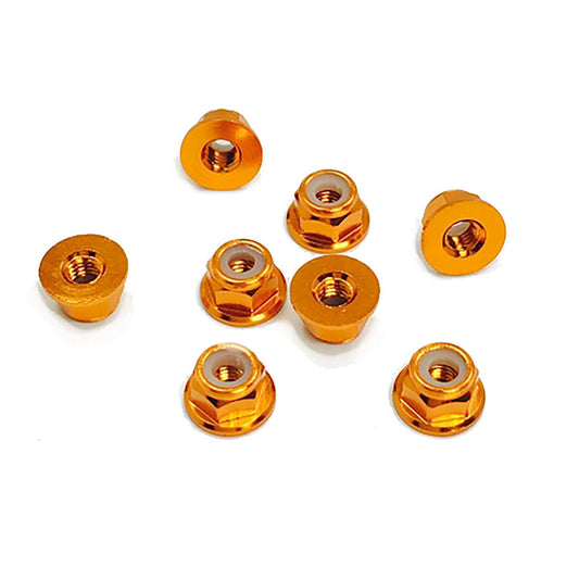 3mm Aluminum Flanged Locknut Orange (8 Pack) (TEP3065)