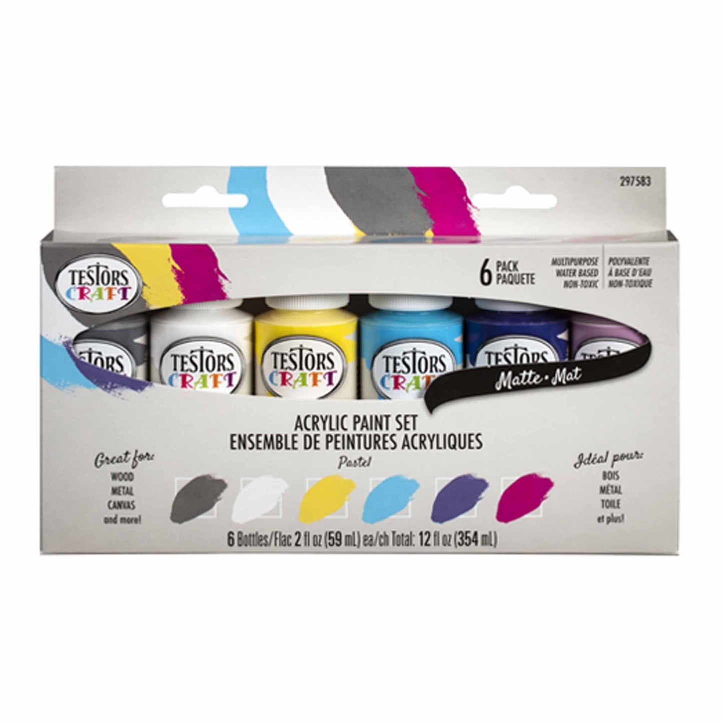 6 Piece Acrylic Craft Paint Set 2 oz Pastel Matte (TES297583)
