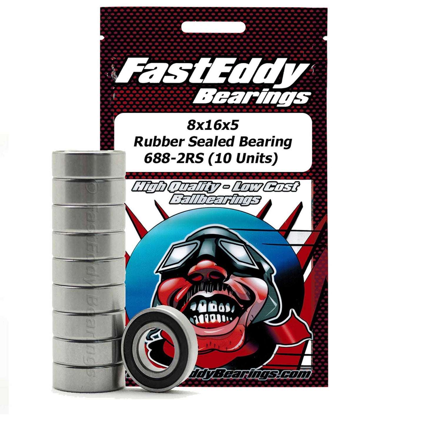 8x16x5 Rubber Sealed Bearing 688-2RS (10 Pack) (TFE269)