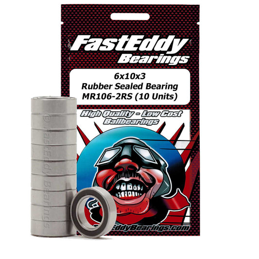 6x10x3 Rubber Sealed Bearing MR106-2RS Set of 10 (TFE274)