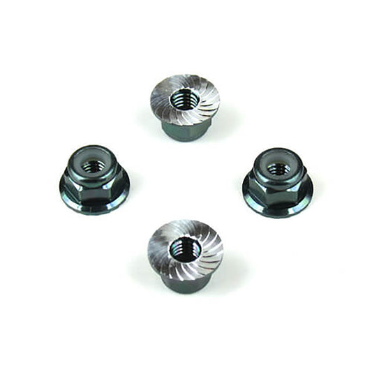 M4 Aluminum Flanged Serrated Locknuts Black Pack of Four (TKR1213)
