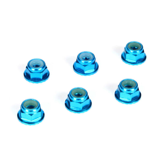 4mm Aluminum Serrated Lock Nuts (Blue) - Pack of 6 (TLR336001)