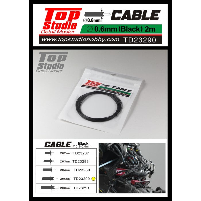 Black Cable 0.6mm for Plastic Model Detailing  (TPSTD23290)