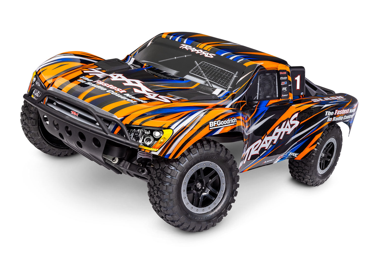 A studio shot of the 1/10 Slash 2WD BL-2S HD Ready to Run (Orange) (TRA58334-4-ORNG).