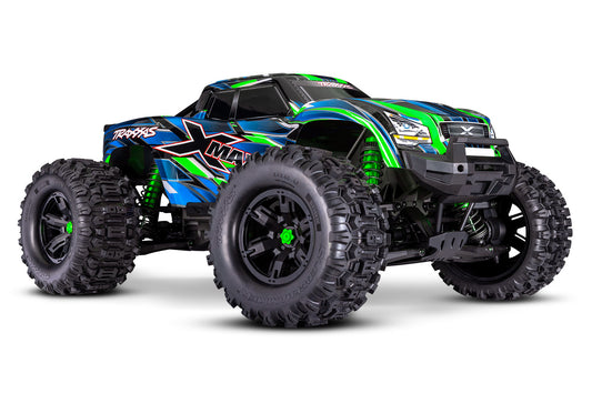 A studio shot of the X-Maxx 8S with Belted Sledgehammer Tires (Green) (TRA77096-4-GRN).