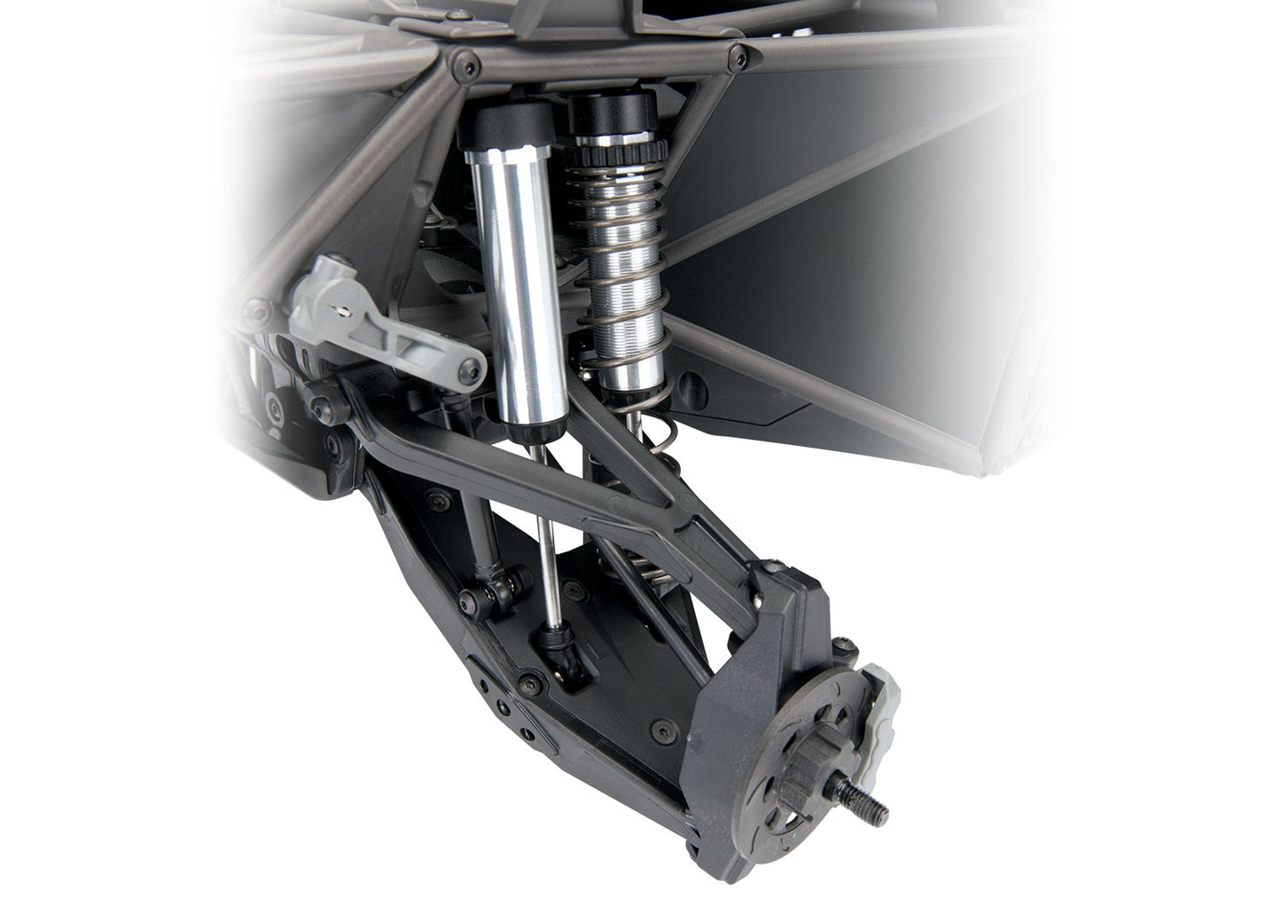 A detail shot of the 1/7 Unlimited Desert Racer Ready to Run (Fox) (TRA85086-4-FOX).